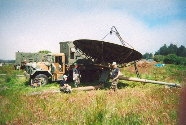 Setting up MRT-2, Camp Rilea Electrical Survey, June 2001 (L-R)  SRA Cooper, MSgt Nielsen, SMSgt Kehler.